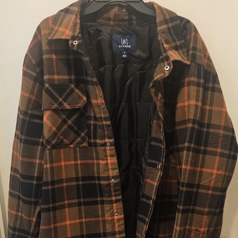 George Plaid Flannel Shirt Jacket With Lining And Snap Closure Size XL - Picture 2 of 3